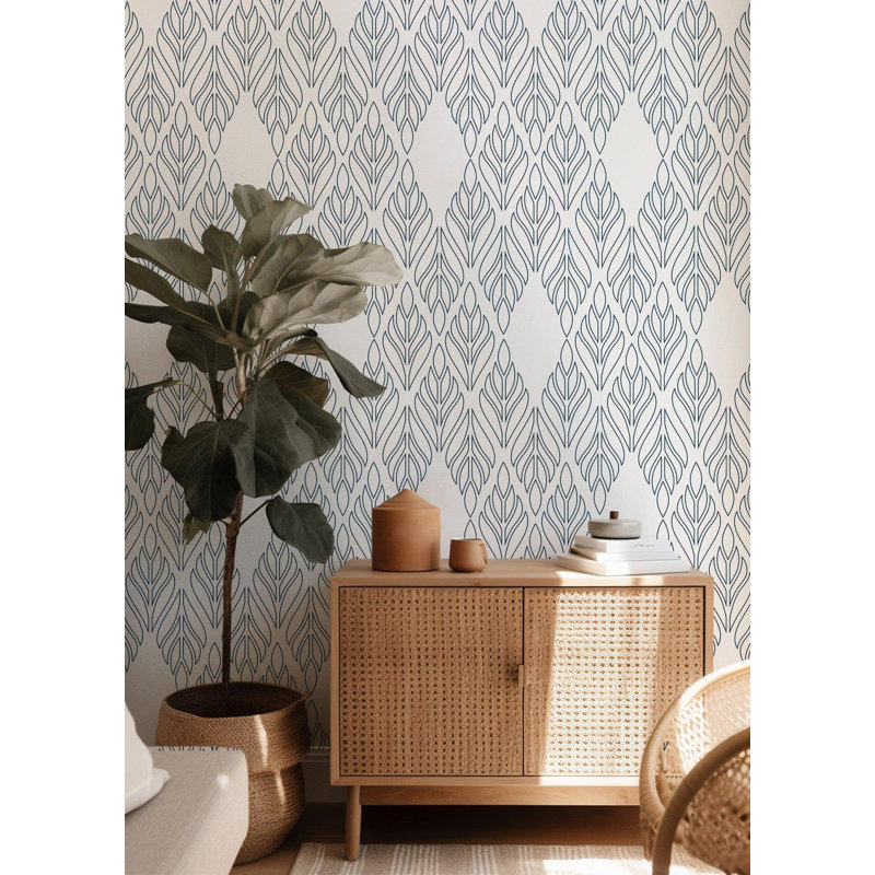 Deco Palm 10' L x 24" W Peel and Stick Wallpaper Roll, Sapphire Blue, Faux Grasscloth, Non-pasted