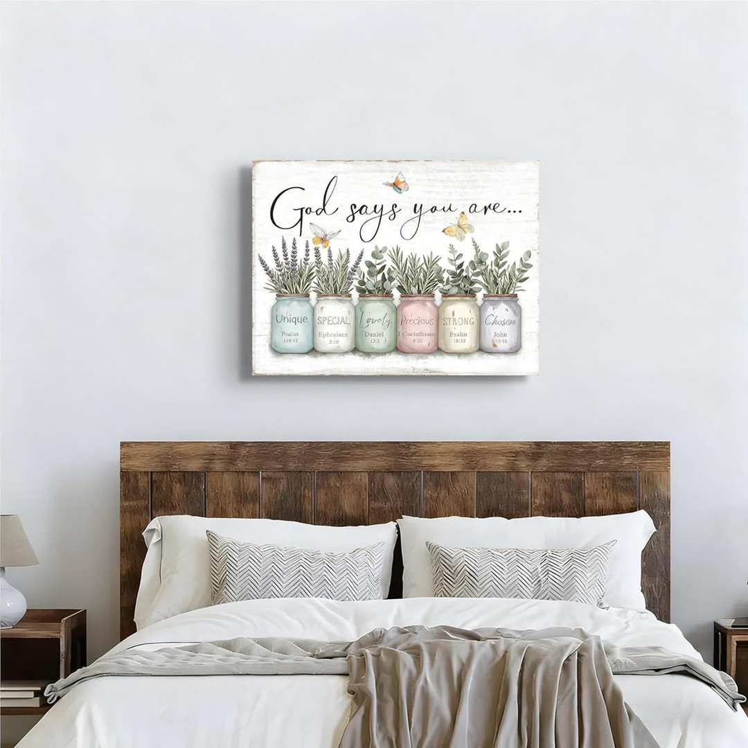 Inspirational Bible Verse Wall Art God Says You Are Sayings Wall Decort Christian Gift Quotes Painting scripture Pictures Print Flowers in Mason Jar P