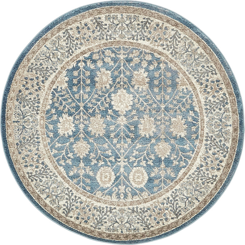 Tapis bleu / beige Patillo, Rond 5 pi