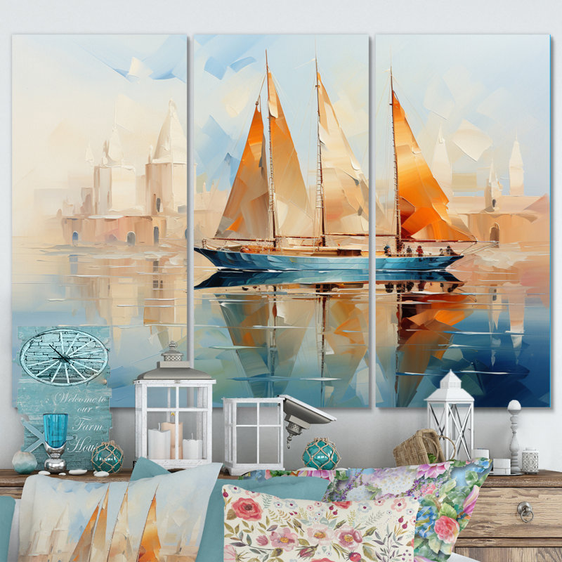 Bateau abstrait maritime, symphonie maritime III, ensemble d'art mural sur toile, H 40 po x l 60 po x P 1 po