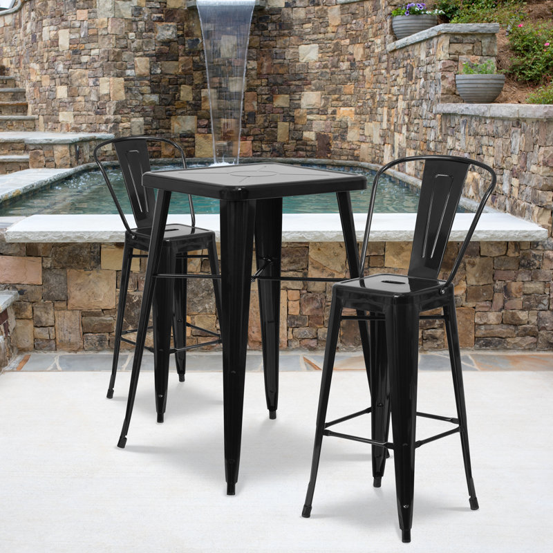 Ensemble de table de bar intérieur / extérieur en métal Toquerville, Noir