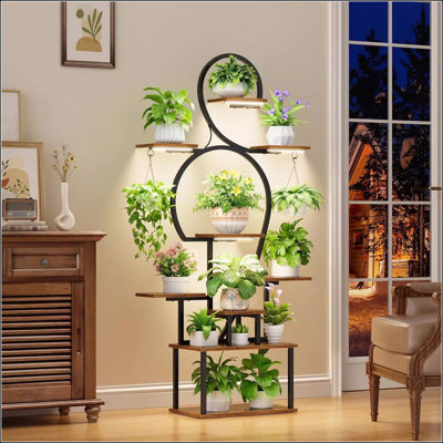 Tablettes d'intérieur à 9 étages pour plantes de 63 pouces de hauteur avec éclairage pour plantes multiples et croissance améliorée