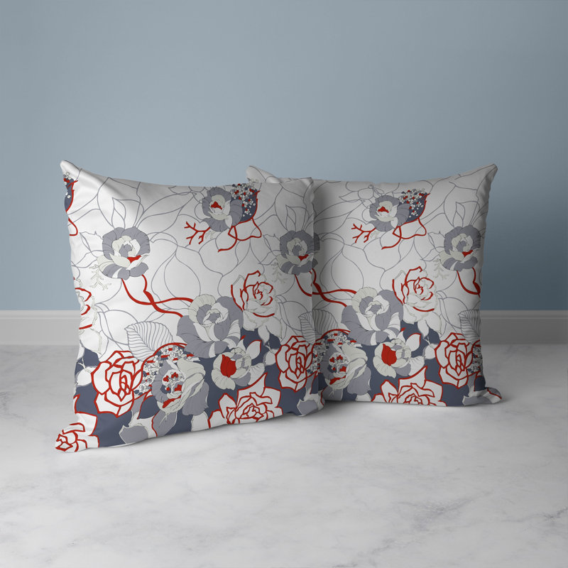 Coussin décoratif réversible Regal Rose Retreat, Blanc / gris / rouge, H 26 po x l 26 po