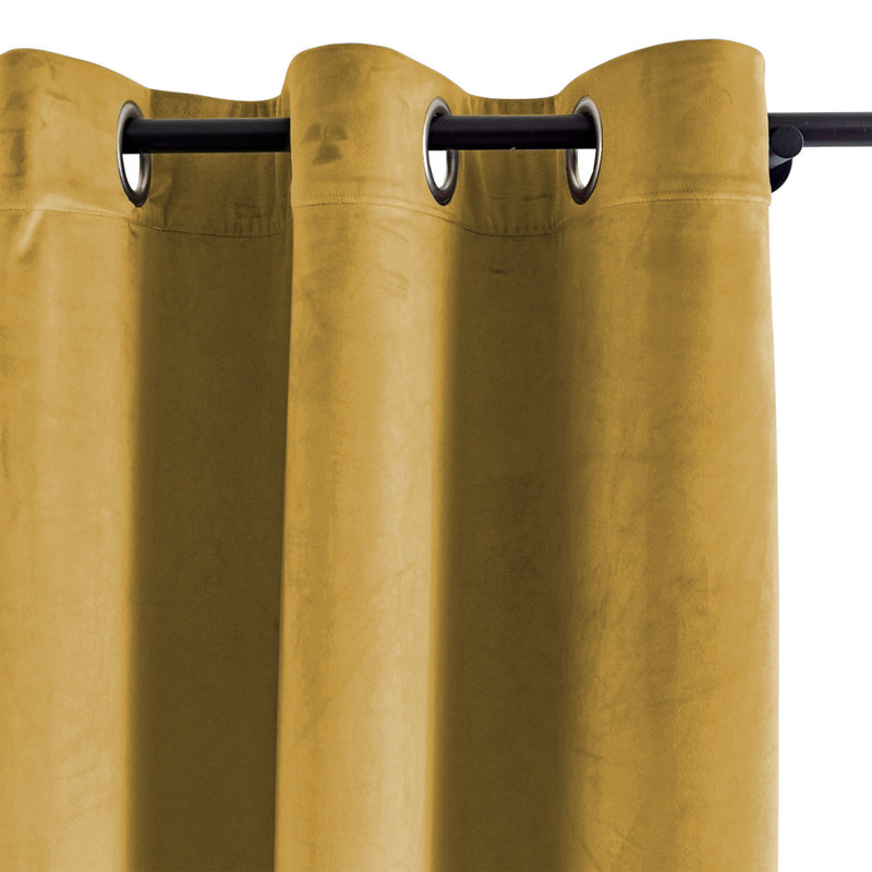 Heavy Velvet Eyelet Ready Made Thermal Drapes & Curtains, Ochre, 168cm Width x 228cm Drop