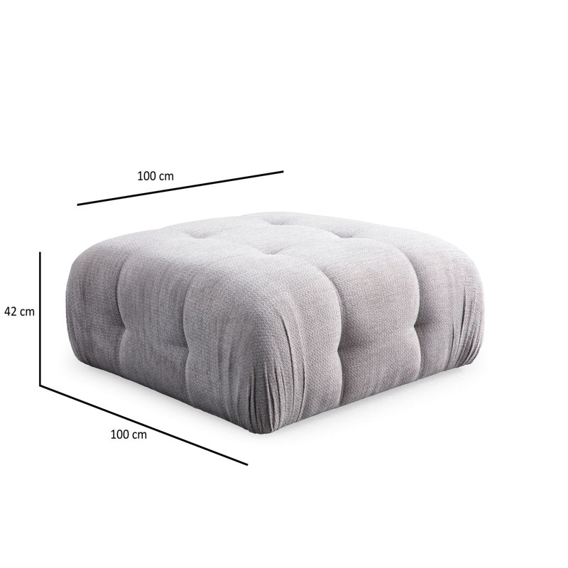 Élégant repose-pieds Tuffet, gris clair, 39,4 x 39,4 x 16,5 pouces | Structure durable en bois de hêtre et en carton, tissu doux 100% polyester | Support de dossier 28 en mousse et silicone, parfait pour le salon et la chambre à coucher