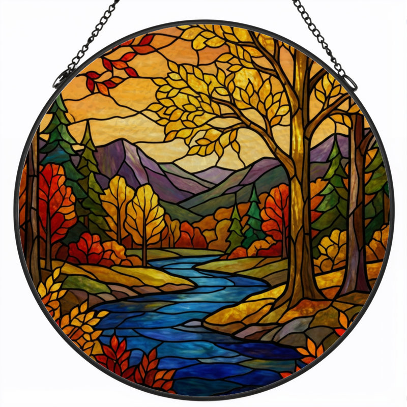 Panneau de vitrail 12 "H Autumn Landscape, H 12 po x l 12 po 
