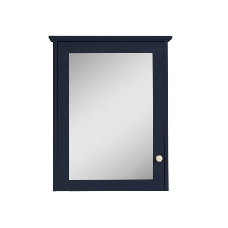 Wall Mounted Surface Mount 24" W x 30" H Mirror Cabinet With Shelves, Navy Blue