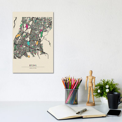 Bronx, New York Map by Ayse Deniz Akerman - Wrapped Canvas Gallery-Wrapped Canvas Giclée