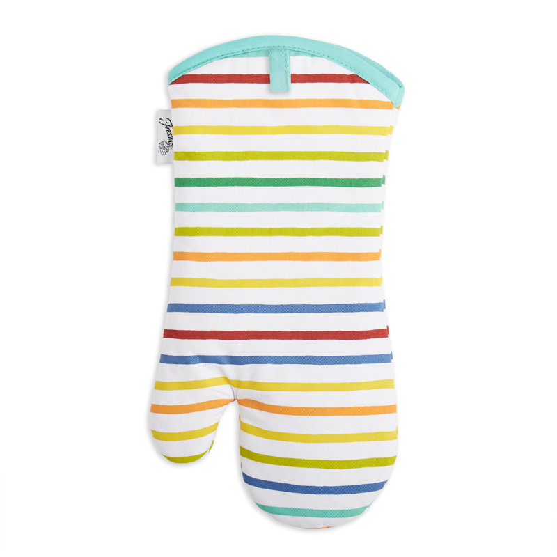 Fiesta Tropical Stripe Oven Mitt Set 2-Pack 7"X13", Multicolor/Aqua/Yellow/Red/Blue