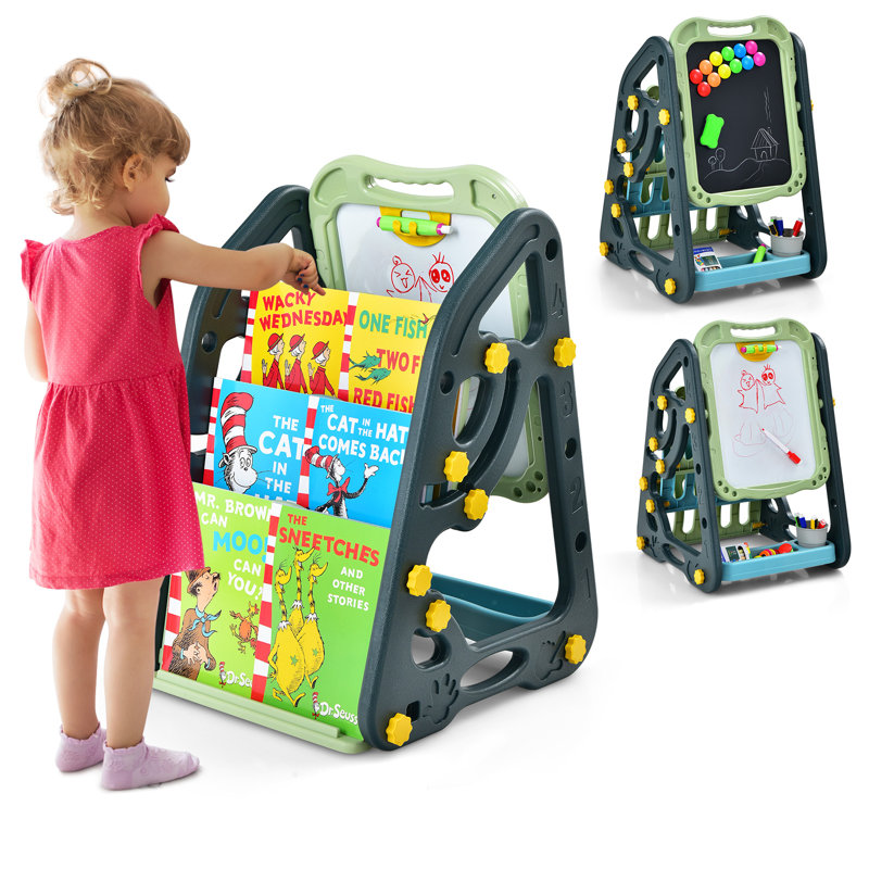Parchure Zoomie Kids Adjustable Plastic Board Easel, Green/Blue