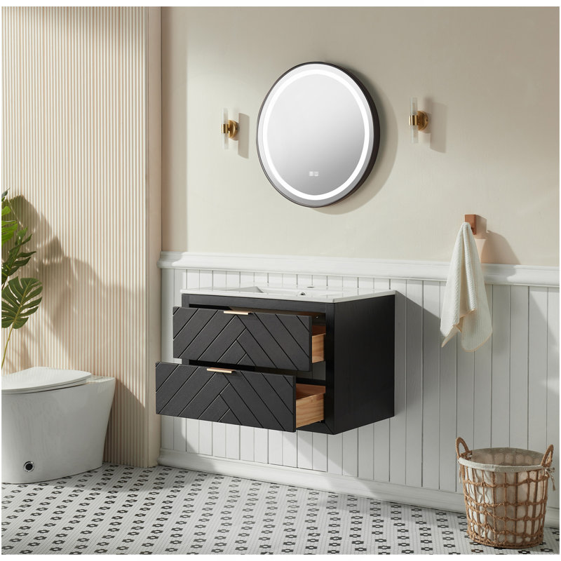Meuble-lavabo mural simple 30 po avec lavabo en céramique, Noir