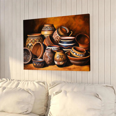 Southwestern Native American Pottery Canvas Wall Art Clay Pots Prints Rustic Tribal Wall Decor