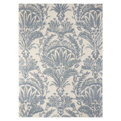 NICOLE MILLER NEW YORK Mod Damask Chambray Handcrafted Wool Area Rug Grey