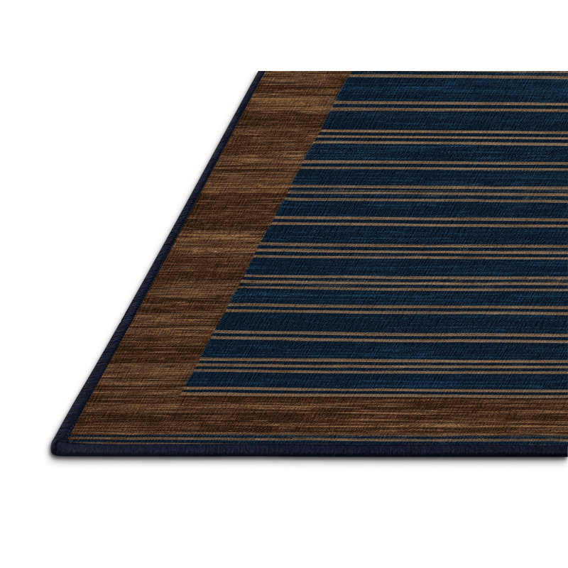 Tapis gris à rayures horizontales lavable à la machine, Rond 8 pi