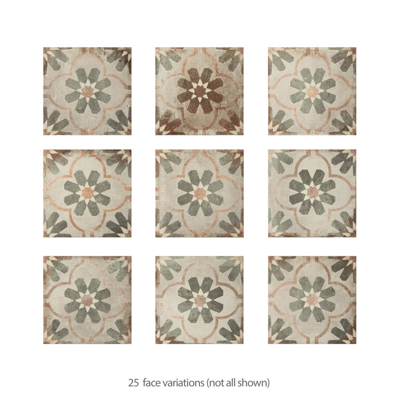 D'Anticatto Decor Florence 9" x 9" Porcelain Patterned Wall & Floor Tile