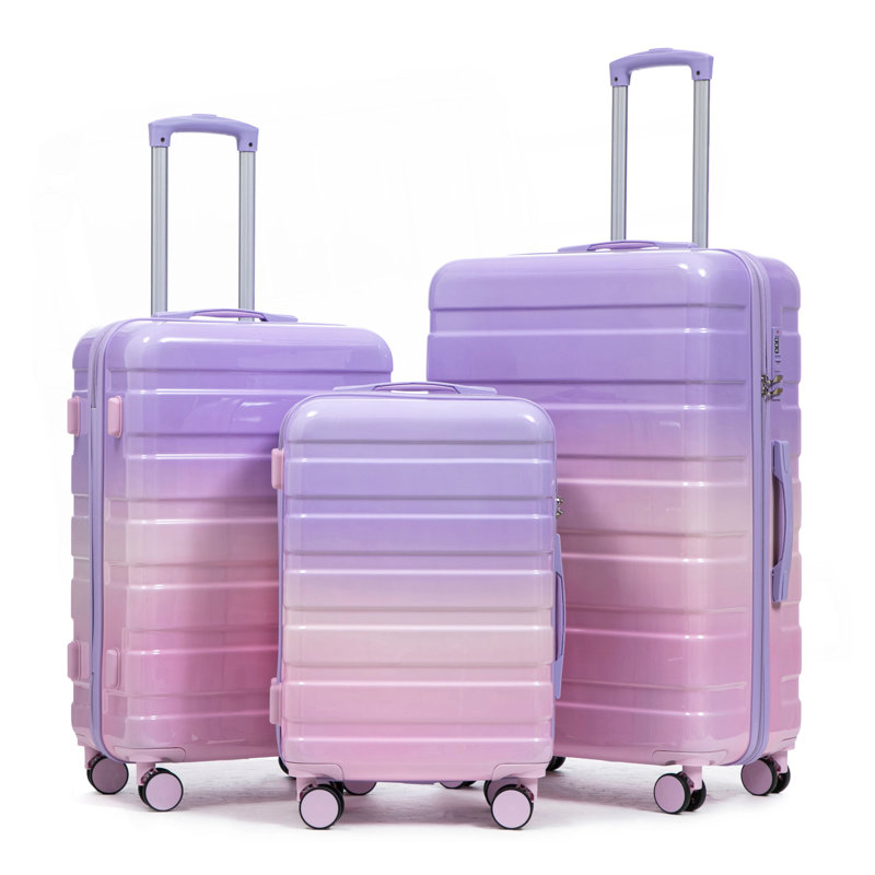 20 po / 24 po / 28 po 3 pièces / ensemble dans une valise à roulettes pivotantes pour PC, valise de transport, avec dégradé de couleurs et serrure à combinaison