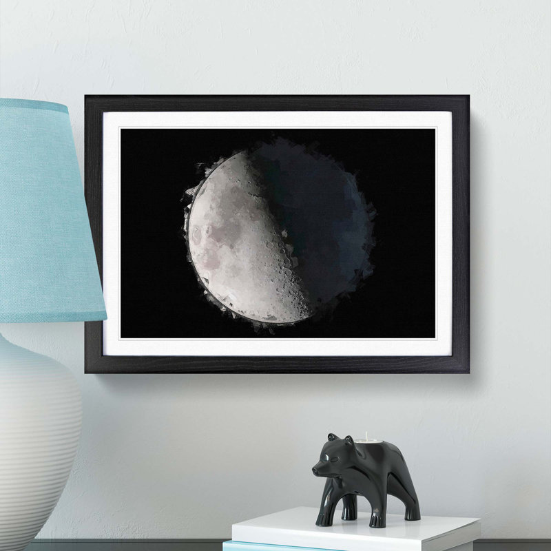 First Quarter of the Moon in Abstract - Picture Frame Graphic Art Print, Black Framed, 62cm H x 87cm W x 2cm D