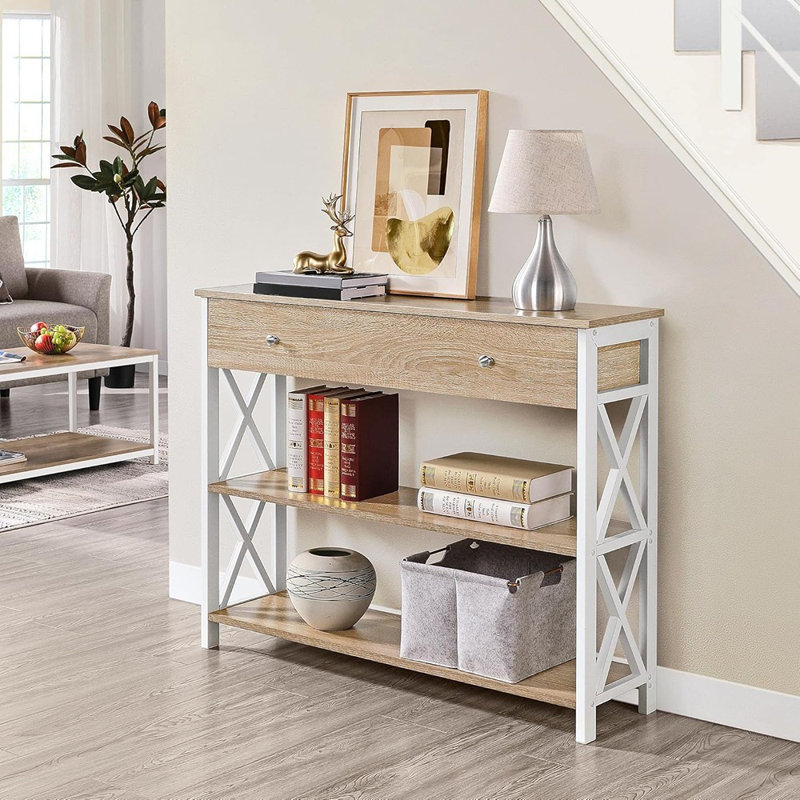 Console avec tiroir, canapé étroit avec rangement