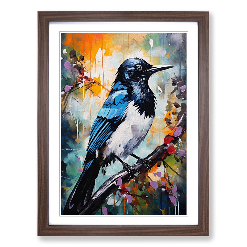 Magpie Expressionism Art - Framed Print, Walnut Framed, 64cm H x 46cm W x 2cm D