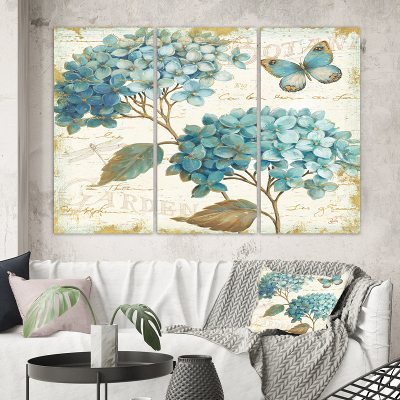 «Farmhouse Butterfly Blue Garden I», 3 pièces, H 32 po x l 48 po x P 1 po
