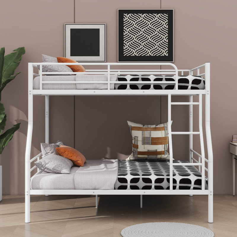 Full XL Over Queen-Sized Metal Bunk Bed, White
