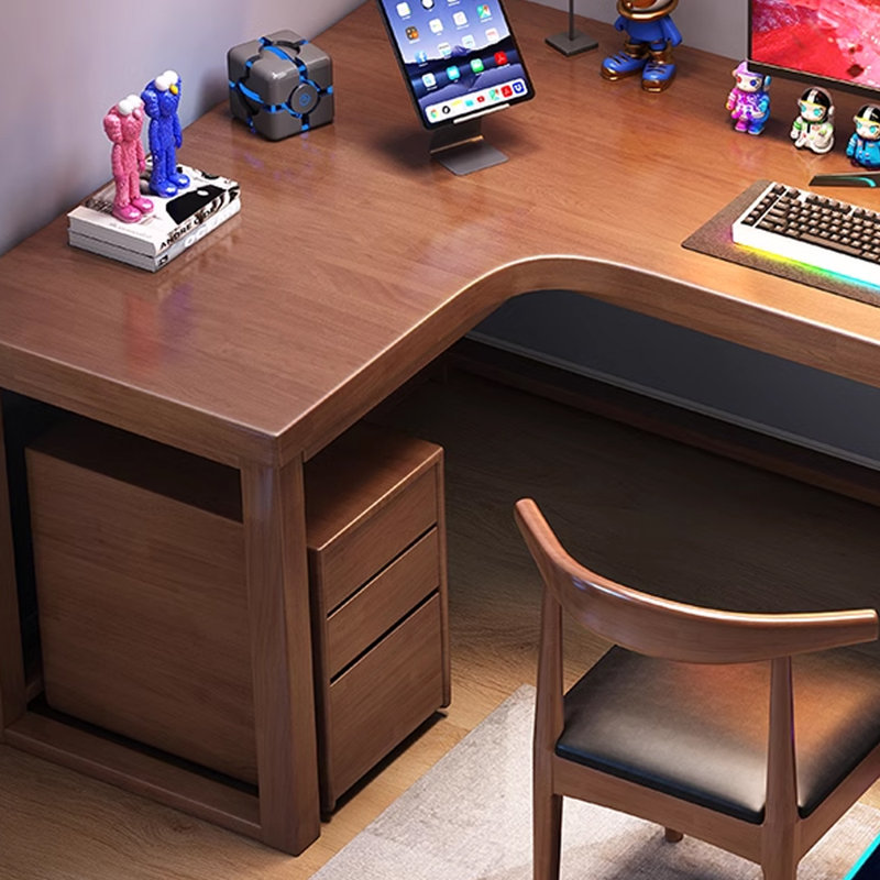 Bureau en L en bois massif, H 29,33 po x l 62,6 po x P 47,24 po, Noyer, Retour à gauche