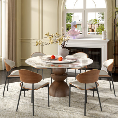 5 Pcs Modern Round Dining Table Sets with Lazy Susan and Sintered Stone Tabletop For 4
