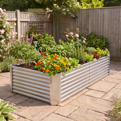 Denishia 8x4x2ft Galvanized Raised Garden Bed Metal Outdoor Elevated Planter Box for Vegetables, Fruits