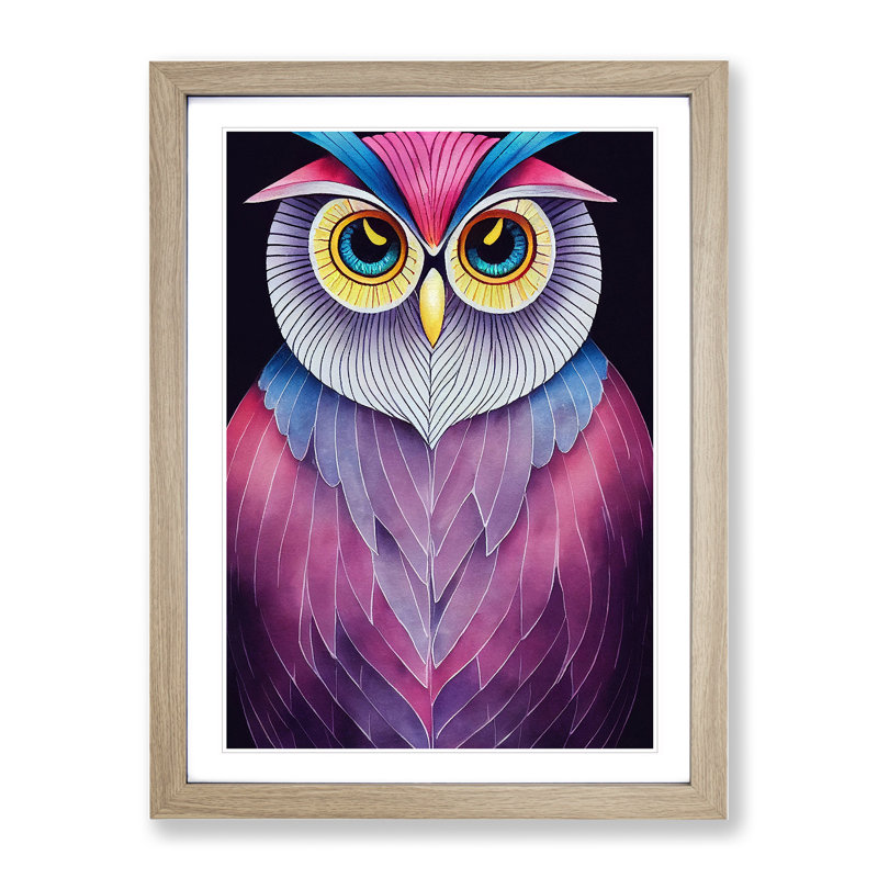 XV1022-5171X Watercolour Owl No.6 Abstract - Single Picture Frame Painting, 46cm H x 34cm W x 2cm D, Oak