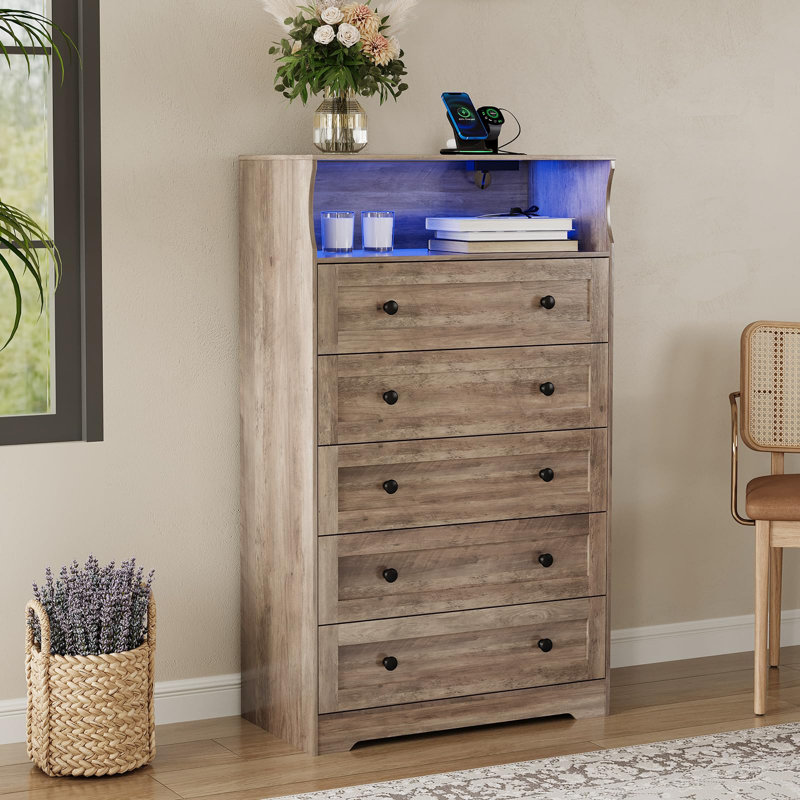 Commode 5 tiroirs Modern, Gris