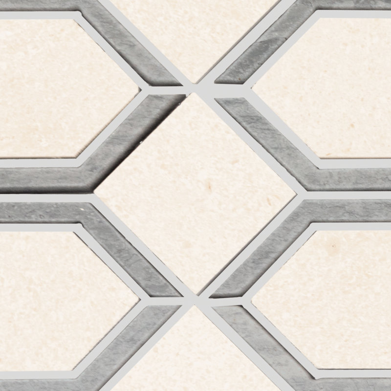 6" x 12" Natural Stone Grid Mosaic Wall Tile, Beige/Gray