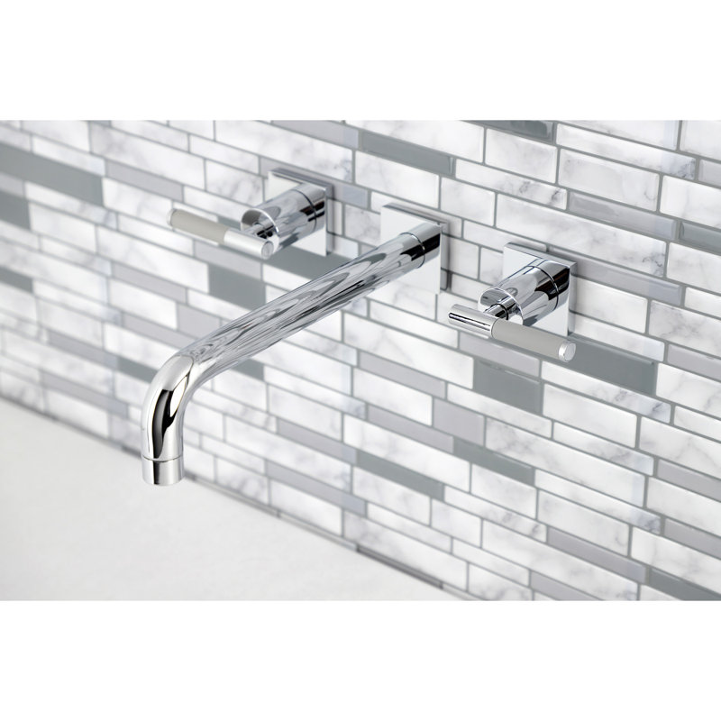 Kingston Brass Manhattan Two-Handle 3-Hole Wall Mount Roman Tub Faucet, Polished Chrome, Lever Wrap