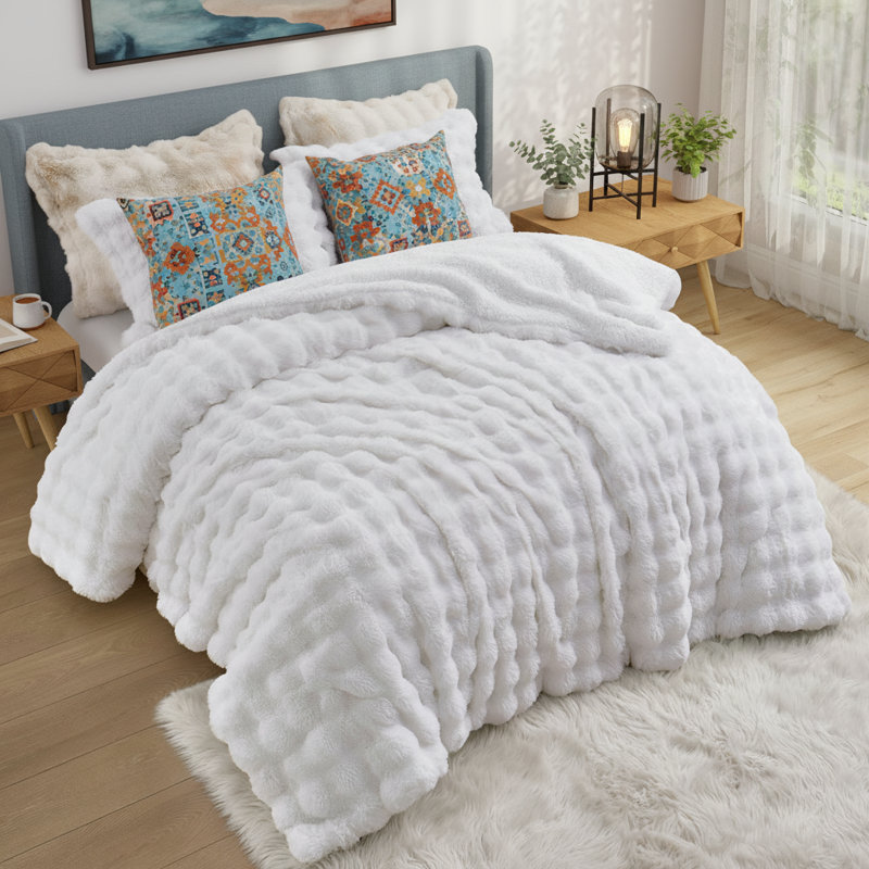 Marshmallow Plush Down Comforter Set, Soft & Cozy All-Season Bedding with Luxurious Feel, White