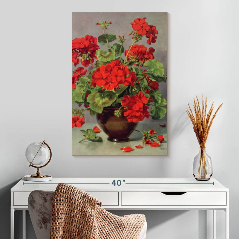 Harnek géranium dans un vase en faïence, H 30 po x l 20 po