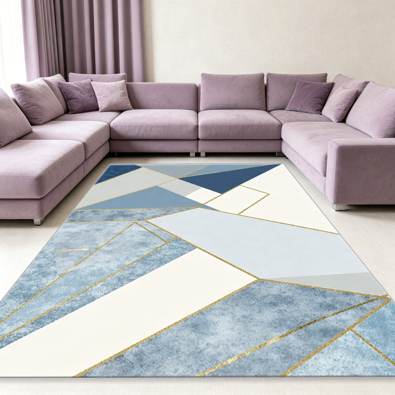Blue & Gold Geometric Marble carpet-easy to clean, machine-washable, soft and comfortable; suitable for door mats, kitchens, living rooms, bedrooms, corridors, and laundry areas. Easy to clean, durable carpet for home decoration.