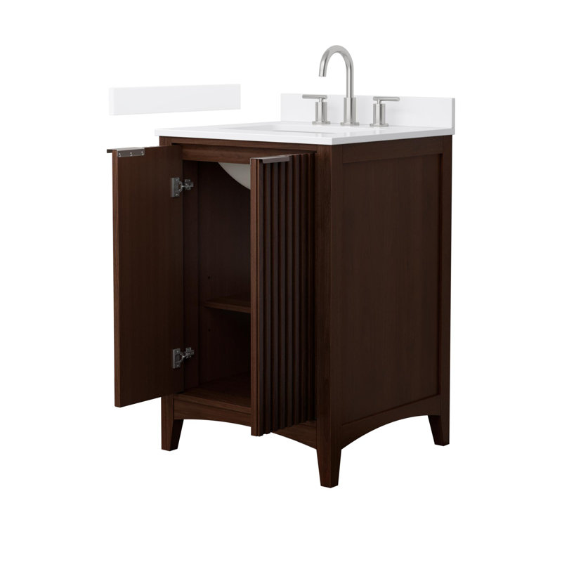 Palmilla 48" Freestanding Single Bathroom Vanity with Cultured Marble Top, Brown / Matte Black, 24", White Cultured Marble