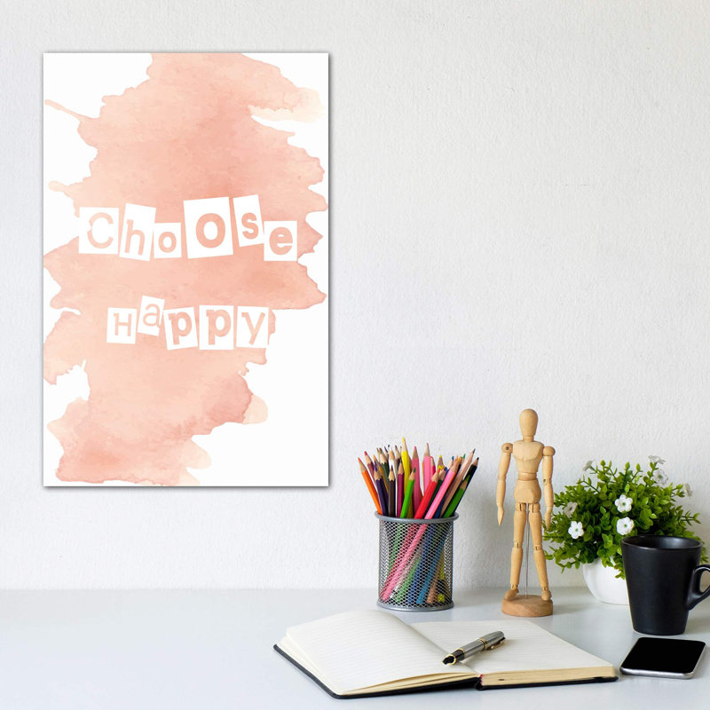 Choisir heureux - impression d'art textuel, Pas de tapis, Toile tendue, H 12 po x l 8 po x P 0,75 po