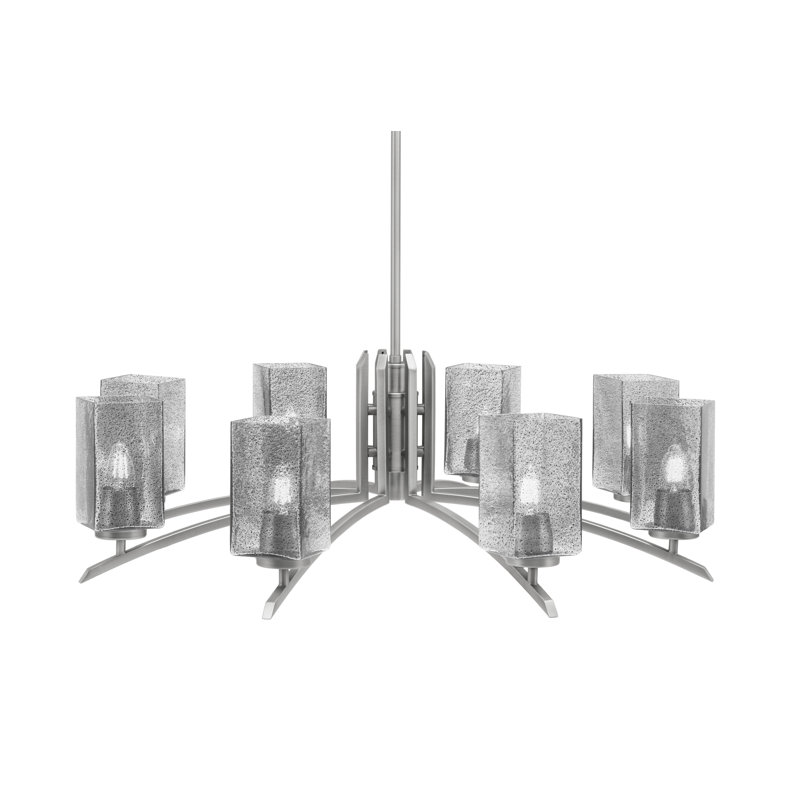 Lustre lumineux avec verre à bulles fumé carré 3,5 po, Graphite, H 58,25 po x l 34 po x P 34 po, 8
