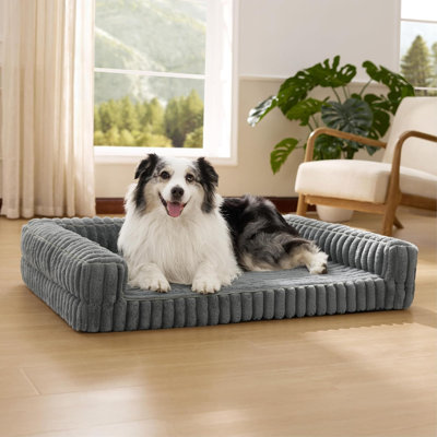 Bedsure ComfyFleece Orthopedic Dog Bed Sofa for Large Dogs - Egg Crate Memory Foam Dog Couch, Three-Sided Bolster, Waterproof Washable Cover, Non Slip