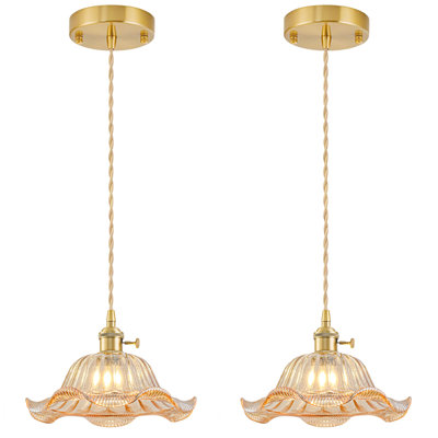 Ensemble de 2 luminaires suspendus vintage avec verre fleur