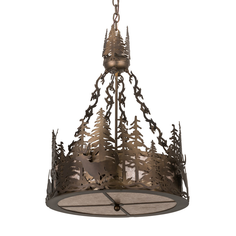 Rustic Lodge 4 - Light Chandelier, Antique Copper, Silver