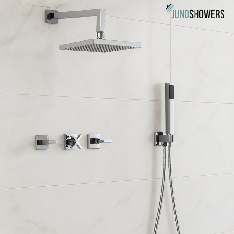 Juno Wall Mount Waterfall Shower Head with Hand Shower Hose and Water Mixer