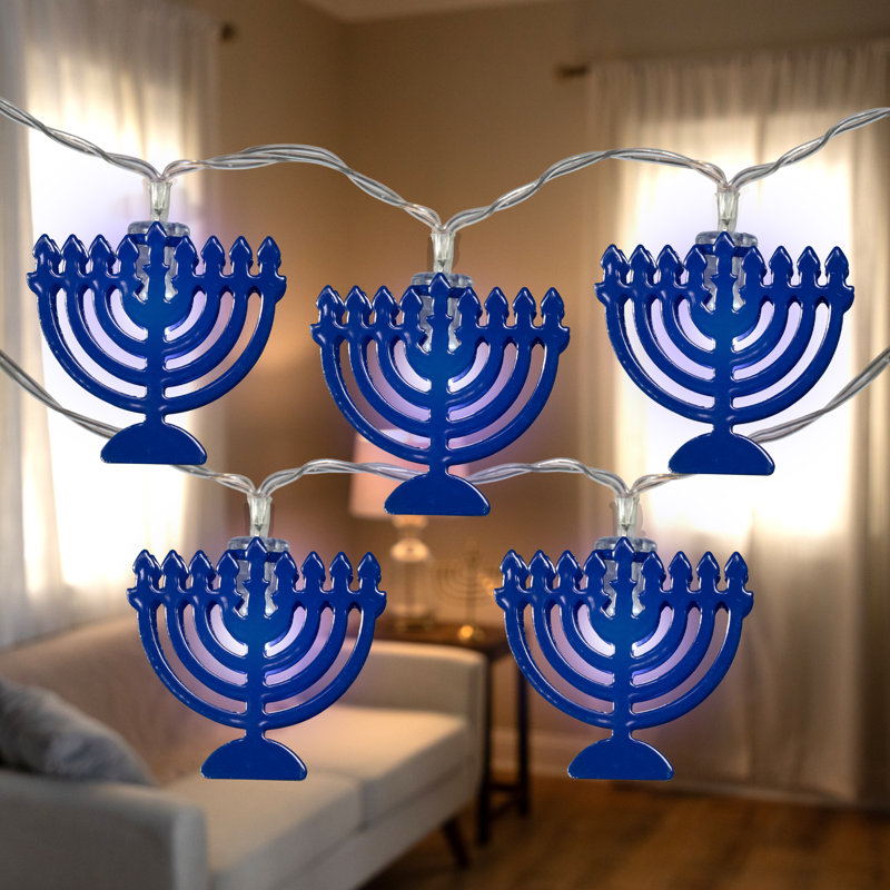 Menorah Hanukkah Light Set - White LED - 5' Clear Wire - 10Ct