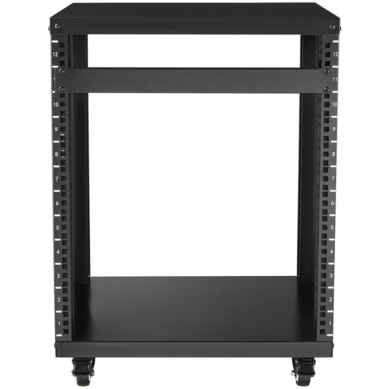 12U Recording Rack 500 Lbs Capacity, Open - Frame With Extra Storage, Made Of Q235 Carbon Steel, Lockable Caster Wheels, Good For Classrooms Network Stereo Back Design Wiring, Top Shelf, Ideal