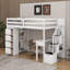 Lit mezzanine simple avec tiroirs, bureau, tablettes et escaliers-1113245083