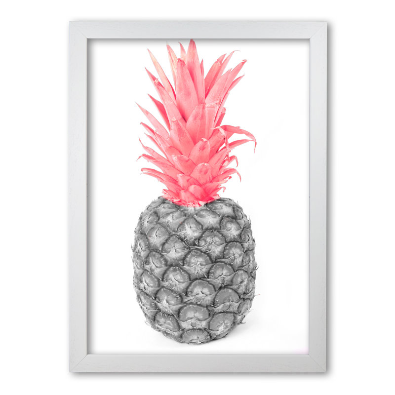 Black And Pink Pineapple Abstract - Print, 60 cm H x 42 cm W x 5 cm D, White Grain Frame