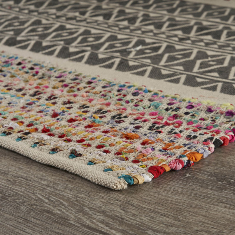 Tapis gris tissé à plat à la main style sud-ouest Chindi, Rectangle 3 pi x 5 pi