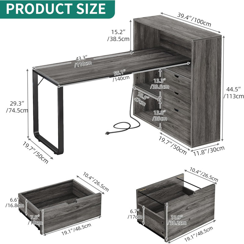 L-Shaped Computer Desk With Integrated Power Outlets, RGB LED Lighting, And File Cabinet, Featuring Ample Storage And Adjustable Shelves For Home Office Workspace
