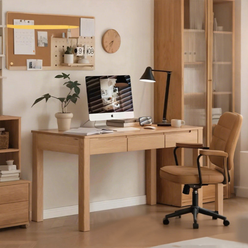 Bureau rectangulaire en bois massif avec 3 tiroirs Burlywood, H 29,92 po x l 55,12 po x P 25,59 po