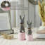 Ensemble de 2 lapins Spring In Bloom en bois avec base rose